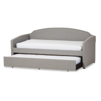 Baxton Studio Lanny-Grey-Daybed Lanny Back Sofa Twin Daybed with Roll-Out Trundle Guest Bed